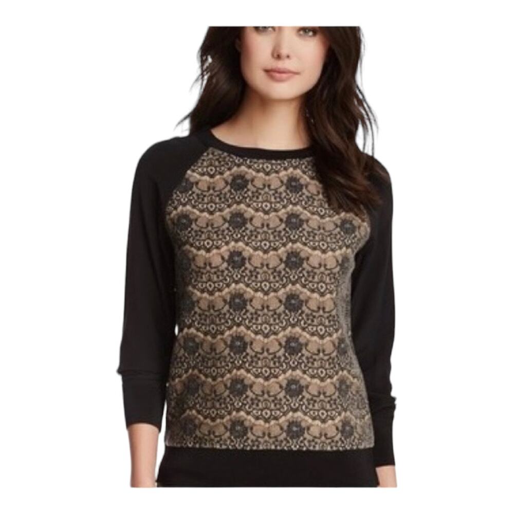 Rachel Roy Wool Silk Lace Sweater Black Nude Size Small